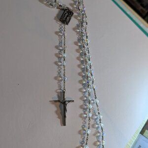 Antique Rosary Sterling Silver Cut Crystal First Communion Sweet 15 Confirmation